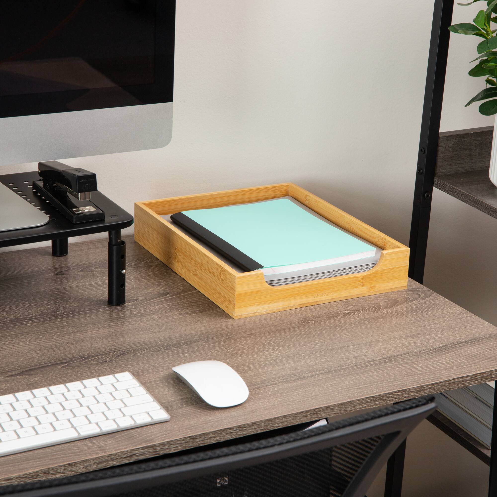 Mind Reader Paper Tray, Desktop Organizer, File Storage, Modern, Office, Bamboo, Brown